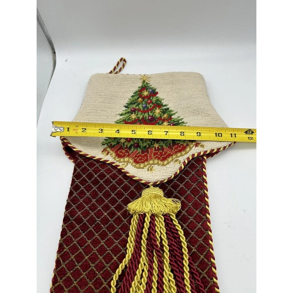 Dillards Trimmings Embroidered Christmas Stocking 21” Tassel Velvet VTG